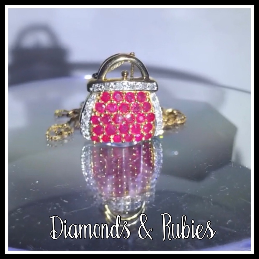 ❌SOLD❌ 14k Ruby & Diamond PURSE Necklace - Picture 1 of 17